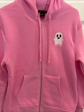 Pink NWOT Hoodie with Cute Ghost Patch-Firm